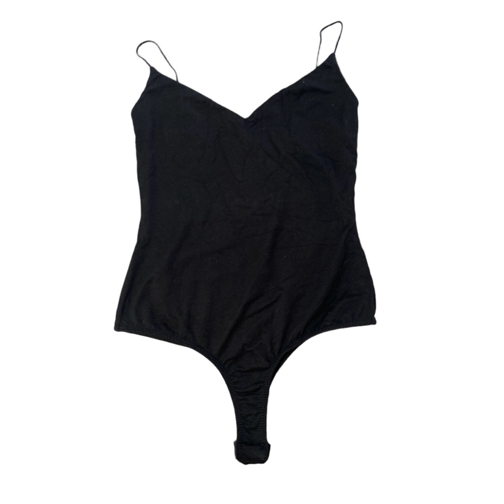 WINDSOR Womens Black Cami Spandex Spaghetti Straps V-Neck Bodysuit